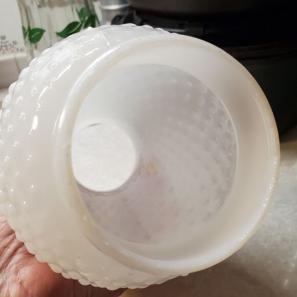 Vintage Milk Glass Hobnail Hurricane Light Globe Scalloped Edge - Picture 8 of 9